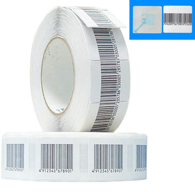 Anti etiqueta da etiqueta da etiqueta de código de barras do RF 4*4cm do roubo brandamente 8,2 de EAS da segurança de código de barras megahertz de rolo da etiqueta